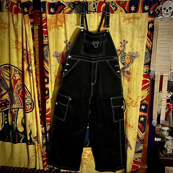 SUPER RARE Vintage Macgear 90s Rave Overalls - Black With Green Stitching Unisex - Picture 5 of 15